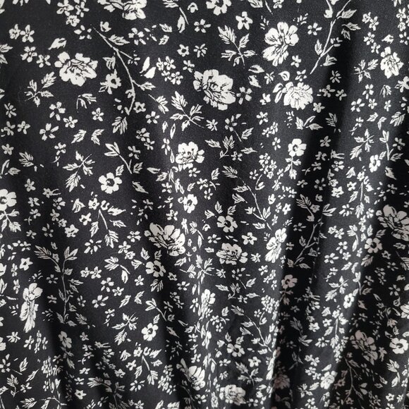 Vanilla Star Blouse Rayon Floral Black White tie waist BOHO frilly puff tasseled - Picture 5 of 11
